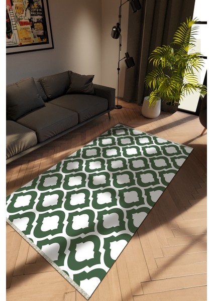 Modern Çizgili Yeşil Dijital Baskı Halı Kaydırmaz Ince Yıkanabilir