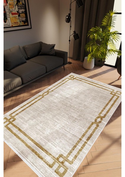 Salon Halısı Modern Çizgili Kahverengi Vizon Kaydırmaz Kesme Yıkanabilir Ince Halı Tüysüz Kilim