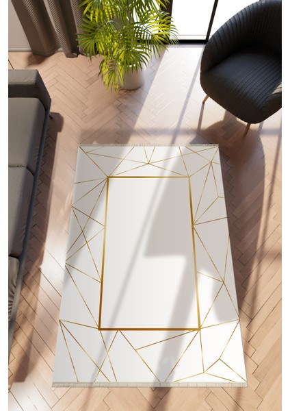 Modern Geometrik Beyaz Dijital Baskı Halı Kaydırmaz Ince Yıkanabilir