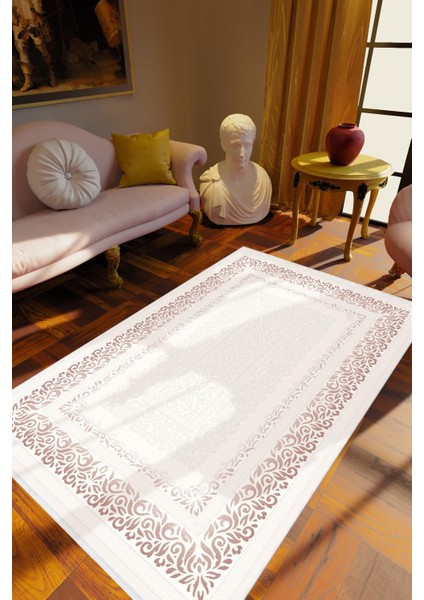 Salon Halısı Klasik Gri Beyaz Kahverengi Kaydırmaz Kesme Yıkanabilir Ince Halı Tüysüz Kilim