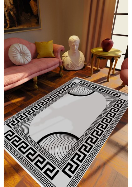 Salon Halısı Klasik Gri Kaydırmaz Kesme Yıkanabilir Ince Halı Tüysüz Kilim