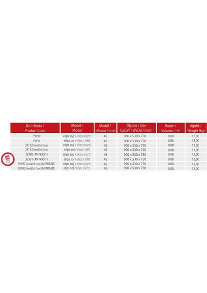 Frenli Kör Köşe Elips Sağ Fasulye 39192