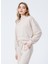 B01-Ust Kapüşonlu Lastikli Basic Düz Bej Kadın Sweatshirt 1