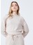 B01-Ust Kapüşonlu Lastikli Basic Düz Bej Kadın Sweatshirt 3