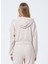 B01-Ust Kapüşonlu Lastikli Basic Düz Bej Kadın Sweatshirt 4