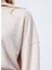 B01-Ust Kapüşonlu Lastikli Basic Düz Bej Kadın Sweatshirt 5