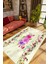Salon Halısı Figürlü Çiçekli Ekru Krem Pembe Mor Kaydırmaz Kesme Yıkanabilir Ince Halı Tüysüz Kilim 1
