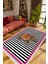 Salon Halısı Çizgili Fil Pembe Siyah Beyaz Fuşya Kaydırmaz Yıkanabilir Ince Halı Tüysüz Kilim 1