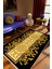 Salon Halısı Klasik Barok Altın Siyah Ekru Metalik Kaydırmaz Yıkanabilir Ince Halı Tüysüz Kilim 1