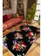 Salon Halısı Figürlü Çiçekli Siyah Kaydırmaz Kesme Yıkanabilir Ince Halı Tüysüz Kilim 1