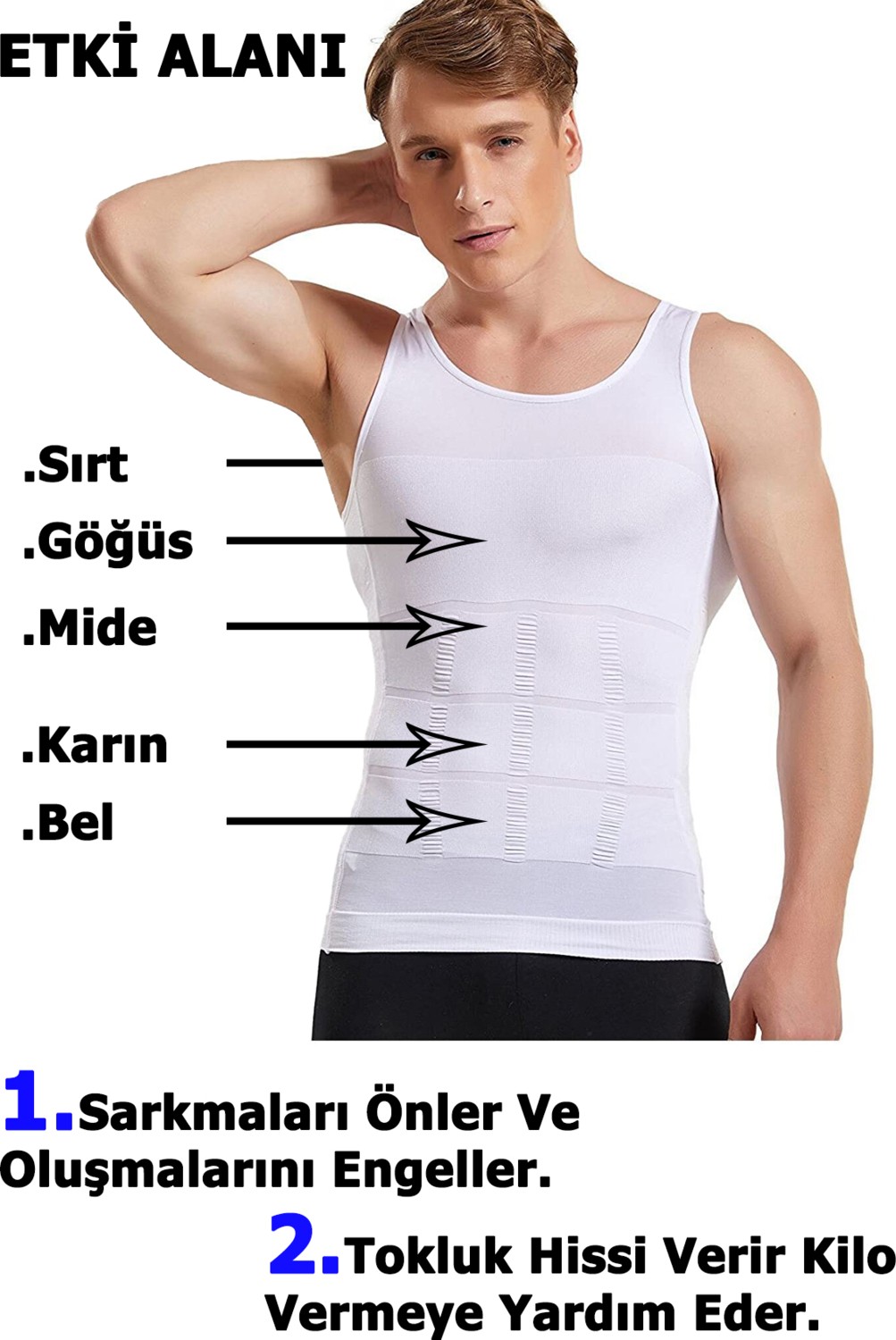 Young&Fit Erkek Korse Atlet Beyaz Bel Korsesi Toparlayıcı 2 Beden Inceltici Korse Atlet görsel 4