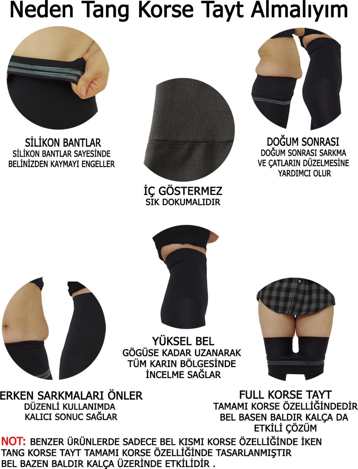Young&Fit Korse Tayt Siyah Kadın Tayt Göbek Basen Toparlayıcı Tayt Doğum Sonrası Korsesi Spor Taytı görsel 5