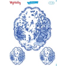 My Hobby St 343 Mavi Beyaz Minka Desenli Sulu Transfer 25X35