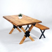 Entema Doğal Ağaç Masif Kütük Masa ( Ağaç Ayak ) 60CM x 130CM + 1 Bank Bench