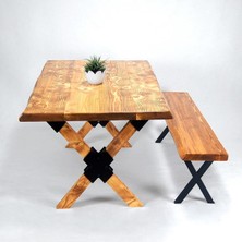 Entema Doğal Ağaç Masif Kütük Masa ( Ağaç Ayak ) 60CM x 150CM + 1 Bank Bench