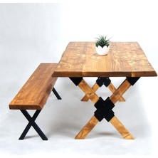 Entema Doğal Ağaç Masif Kütük Masa ( Ağaç Ayak ) 60CM x 150CM + 1 Bank Bench
