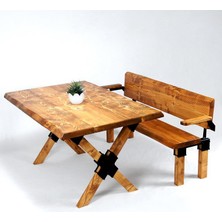 Entema Doğal Ağaç Masif Kütük Masa ( Ağaç Ayak ) 75CM x 165CM + 1 Bank Bench