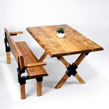 Entema Doğal Ağaç Masif Kütük Masa ( Ağaç Ayak ) 75CM x 165CM + 1 Bank Bench