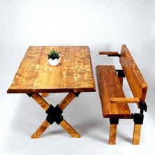 Entema Doğal Ağaç Masif Kütük Masa ( Ağaç Ayak ) 75CM x 165CM + 1 Bank Bench