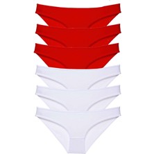 BYR 6 Adet Süper Eko Set Likralı Kadın Slip Külot Kırmızı Beyaz