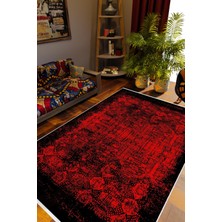 10 Post Online Salon Halısı Otantik Eskitme Kırmızı Bordo Siyah Kaydırmaz Kesme Yıkanabilir İnce Halı Tüysüz Kilim