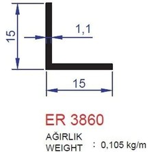 Alm Alüminyum 15x15 Köşebent Profili Er 3860 Eloksal Parlak 3 Metre