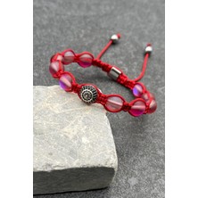FRNCH Kubbe Model Termal Kuvars Doğal Taşlı Ayarlanabilir Makrome Erkek Bileklik Kırmızı Renk FRJ11464-1564-K2