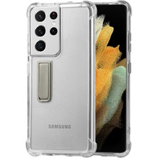 MobaxAksesuar Samsung Galaxy S21 Ultra Kılıf Standlı Şeffaf Hibrit Silikon Case