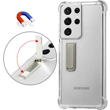 MobaxAksesuar Samsung Galaxy S21 Ultra Kılıf Standlı Şeffaf Hibrit Silikon Case