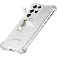 MobaxAksesuar Samsung Galaxy S21 Ultra Kılıf Standlı Şeffaf Hibrit Silikon Case