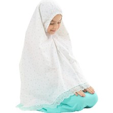 Elanesa Kız Çocuk Namaz Elbisesi Mint Rengi Yıldız Baskılı Dantel Detaylı