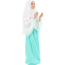 Elanesa Kız Çocuk Namaz Elbisesi Mint Rengi Yıldız Baskılı Dantel Detaylı