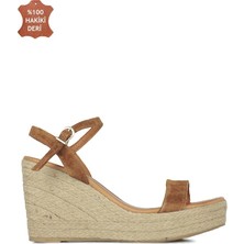 Fitbas 6662 167 Kadın Taba Süet Dolgu Topuk Büyük & Küçük Numara Sandalet