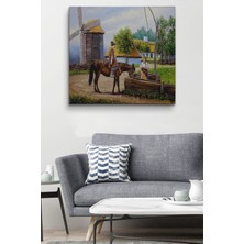 Dünyatablo Köy Manzarası Yağlıboya Görünüm Dekoratif Kanvas Duvar Tablosu