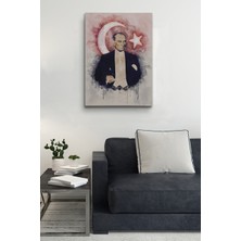 Sennight Mustafa Kemal Atatürk ve Türk Bayrağı Suluboya Görünümlü Dekoratif Kanvas Tablo