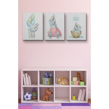 Dünyatablo 3’lü Tablo Sevimli Küçük Fil Temalı Dekoratif Duvar Kanvas Tablo Seti