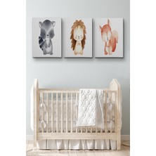 Dünyatablo 3’lü Tablo Sevimli Üç Hayvan Koleksiyonu Dekoratif Duvar Kanvas Tablo Seti