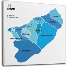 Aydın Ticaret Rize Ili ve Ilçeler Haritası  Dekoratif Kanvas Tablo 1441