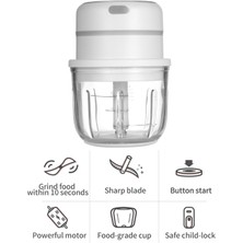 Three Beans Three Beans Elektrikli Mini Sarımsak Kıyıcı Gıda Dilimleme Taşınabilir Öğütücü Blender Işlemci 300ML USB Şarj Edilebilir (Beyaz) (Yurt Dışından)