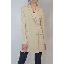 Oyya Kadın Açık Kahverengi Gold Düğmeli Astarlı Blazer Ceket YY101029