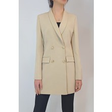 Oyya Kadın Açık Kahverengi Gold Düğmeli Astarlı Blazer Ceket YY101029