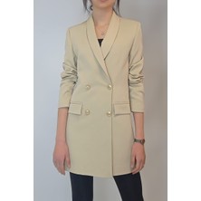 Oyya Kadın Açık Kahverengi Gold Düğmeli Astarlı Blazer Ceket YY101029