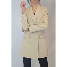 Oyya Kadın Açık Kahverengi Gold Düğmeli Astarlı Blazer Ceket YY101029