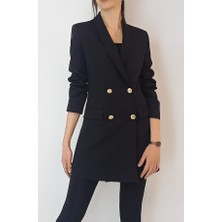 Oyya Kadın Siyah Gold Düğmeli Astarlı Blazer Ceket YY101029