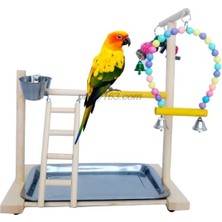 Ahşap Kuş Levrek Standı Papağan Platformu Bahçesi Egzersiz Gym Playstalan Merdiven Besleyici Bardaklar ile Interaktif Oyuncaklar | Kuş Tünıları (Yurt Dışından)