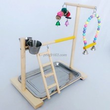 Ahşap Kuş Levrek Standı Papağan Platformu Bahçesi Egzersiz Gym Playstalan Merdiven Besleyici Bardaklar ile Interaktif Oyuncaklar | Kuş Tünıları (Yurt Dışından)