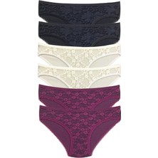 Royaleks 6 Adet Önü Dantelli Transparan Kadın Slip Külot S115