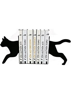 Evay Tasarım Kedi Figürlü Dekoratif Metal Kitap Tutucu, Kitap Desteği