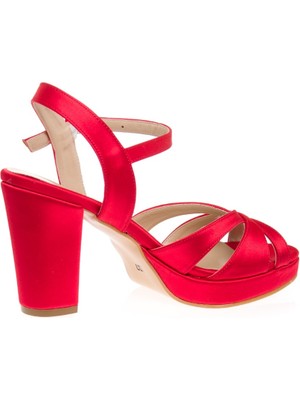 Kent Shop Kırmızı Saten 9 cm Platform Kadın Abiye Ayakkabı
