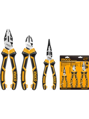 İngco Endüstriyel 3'lü Set Pense, Yan Keski, Kargaburun Pense